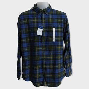 NWT Croft & Barrow Men’s L Flannel Shirt Blue Green Yellow Plaid Button Down